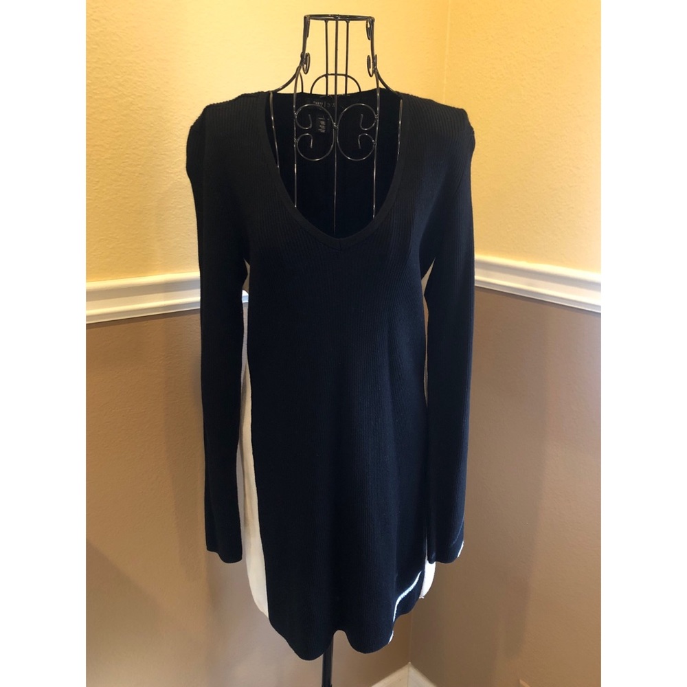 Light, Black sweater dress with cream stripes